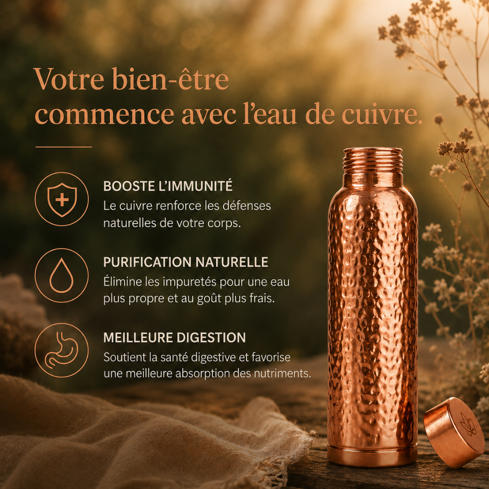 Gourde en Cuivre – Cuvyra™ | L’Eau Purifiée Naturellement, Sans Plastique