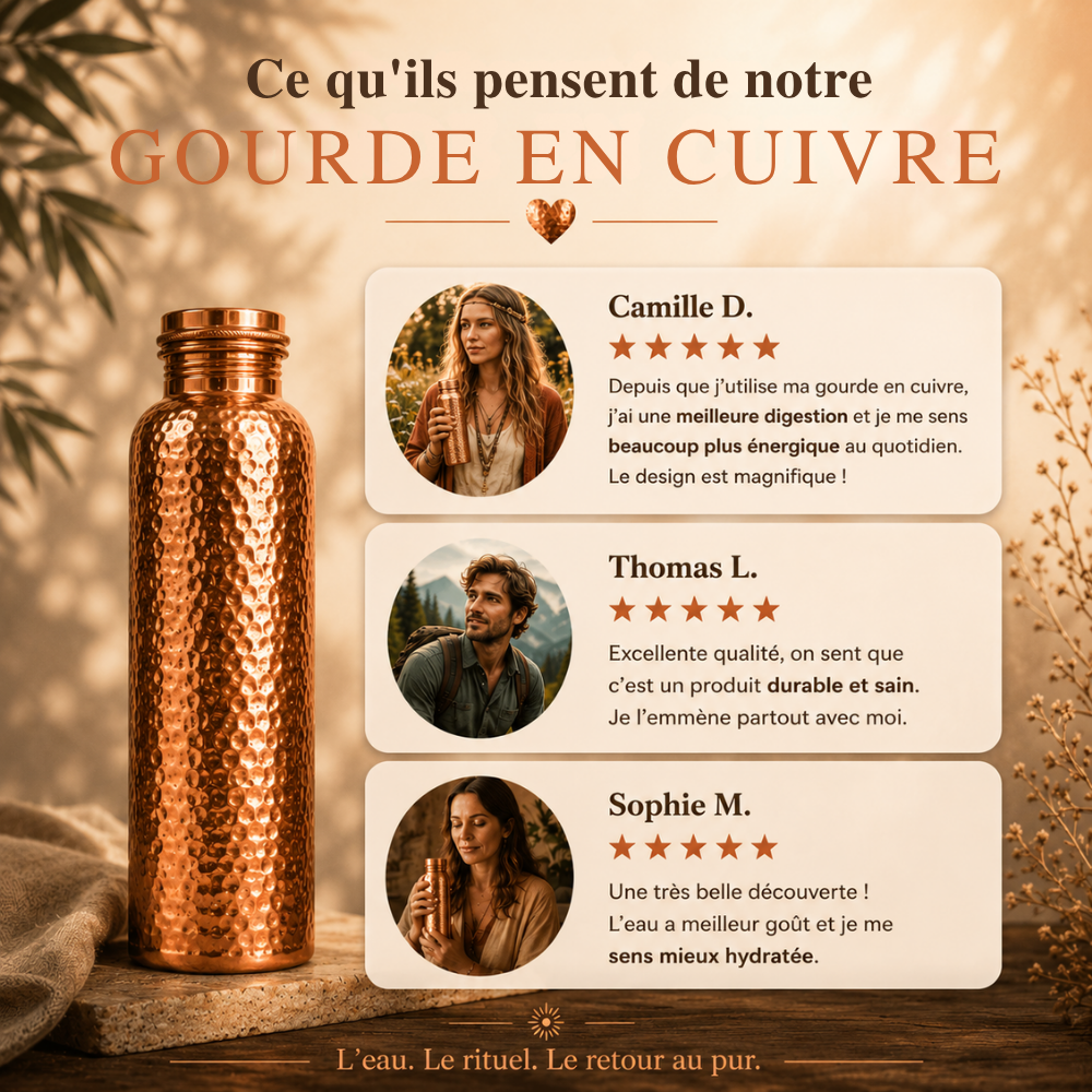 Gourde en Cuivre – Cuvyra™ | L’Eau Purifiée Naturellement, Sans Plastique